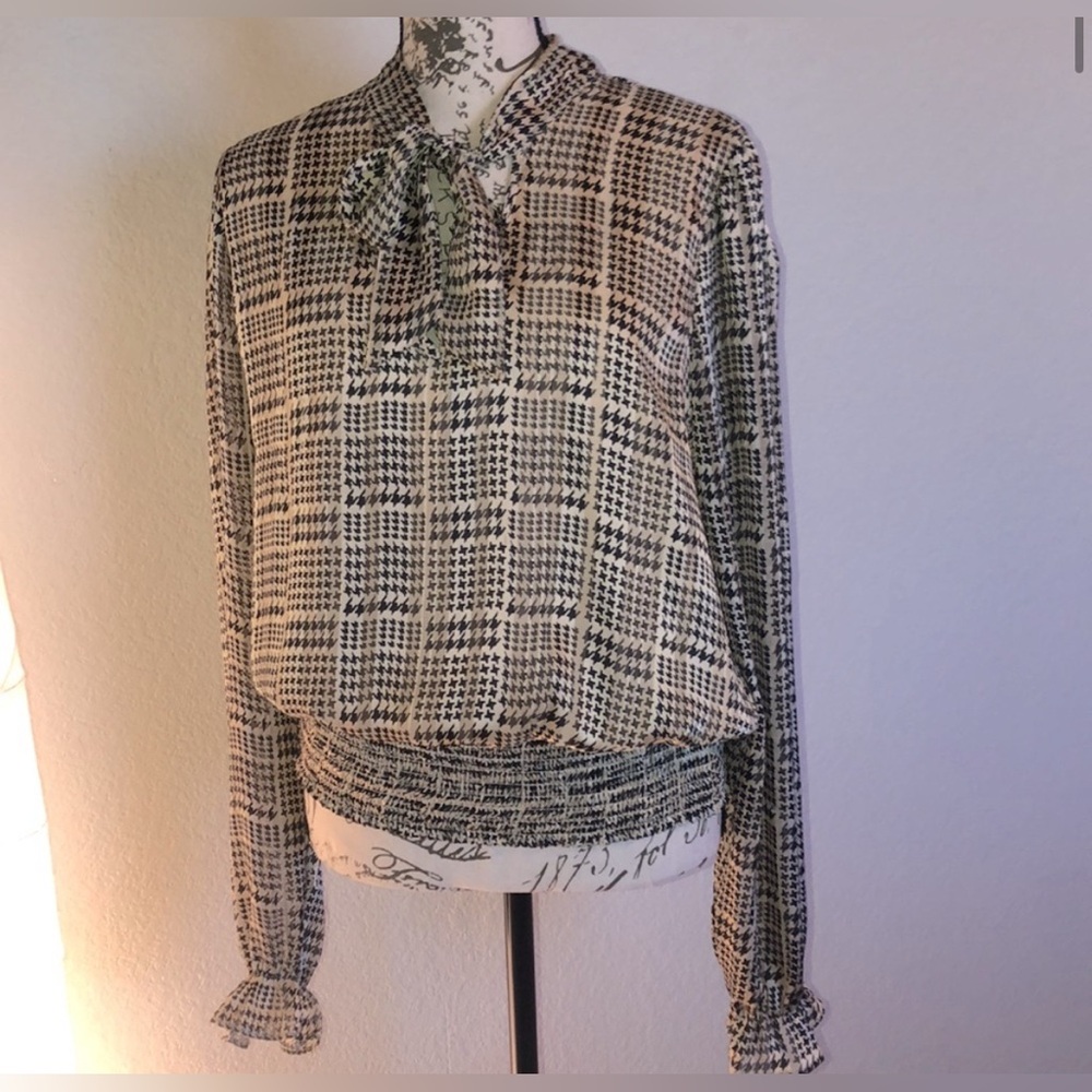 Haver London - Houndstooth Tie Neck Blouse - Sz: S
